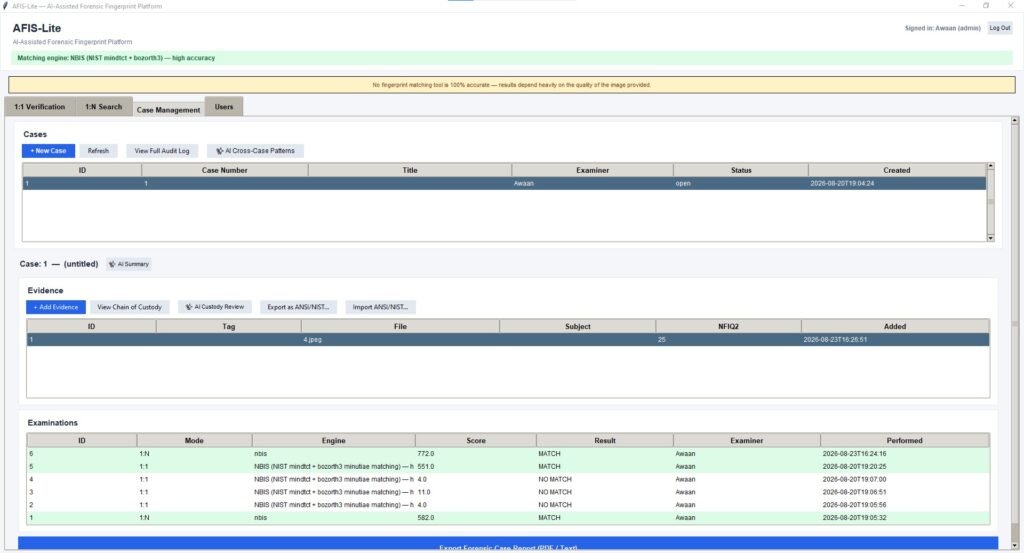 AFIS-Lite Case management